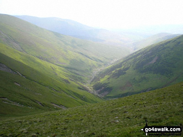 Walk c331 Uldale Head (Howgills), Carlingill Spout, Fell Head (Howgills) and Lingshaw from Carlingill Bridge - Long Rigg Beck valley from near Fell Head (Howgills)