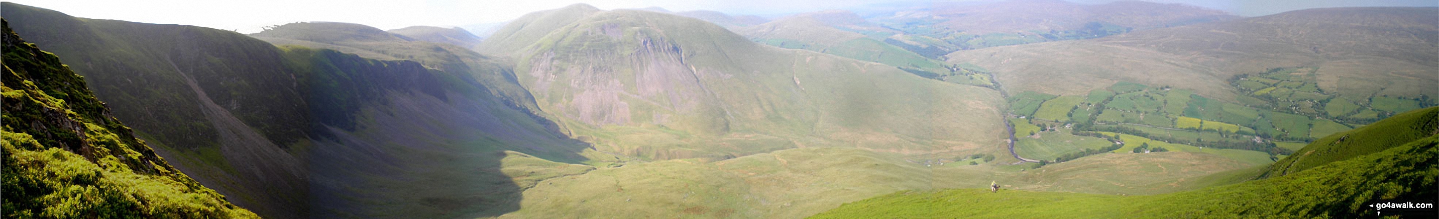 Cautley Crag, Cautley Spout, Yarlside, Cautley Holme Beck, and Cross Keys from Great Dummacks