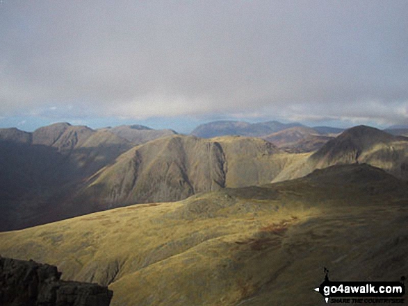 Walk c233 Sca Fell and Scafell Pike from Wasdale Head, Wast Water - Pillar (left), Kirk Fell and Great Gable (right) from Sca Fell