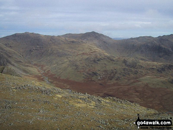 Walk c175 Slight Side and Sca Fell from Wha House Farm, Eskdale - Esk Pike and Bow Fell (Bowfell) from Slight Side