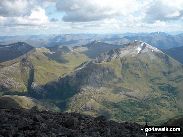 Walk h137 Ben Nevis and Carn Mor Dearg from Achintee, Fort William - The Mamores featuring An Gearanach (left) and Sgurr a' Mhaim (right) from the summit of Ben Nevis