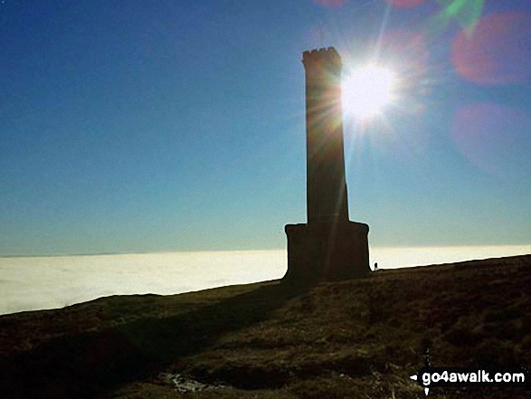 Walk gm108 Peel Monument from Holcombe - Peel Tower on Holcombe Moor standing above the clouds during a temperature inversion