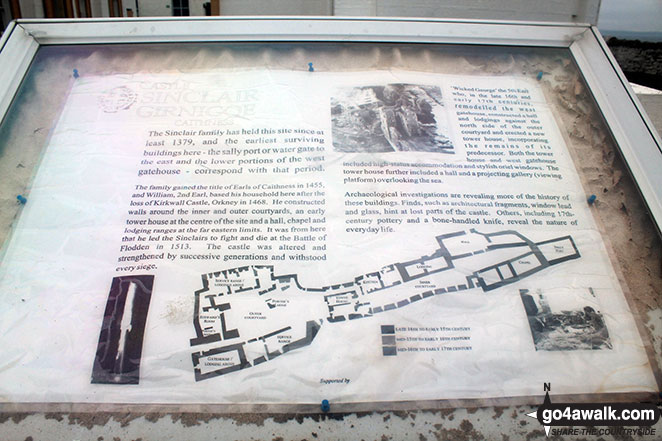 Walk h165 Castle Girnigoe (Castle Sinclair) from Staxigoe near Wick - Information board about the Sinclair Family at Noss Head