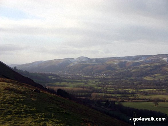 The Long Mynd and Church Stretton from the northern approach to The Lawley