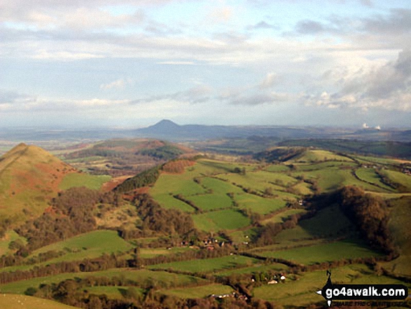 Walk sh103 Ragleth Hill and Caer Caradoc Hill from Church Stretton - The Lawley (far left) and The Wrekin (in the distance) from Caer Caradoc Hill