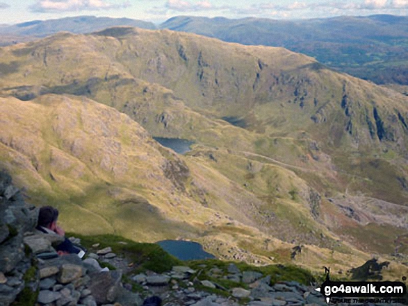 Walk c254 The Old Man of Coniston and Brim Fell from Coniston - Wetherlam, Levers Water and Low Water from the top of The Old Man of Coniston