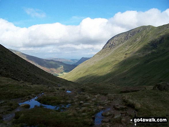 Walk c266 Seat Sandal and Fairfield from Grasmere - Grisedale with St Sunday Crag (right) from the outflow of Grisedale Tarn