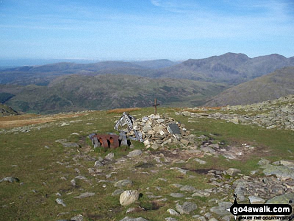 Walk c179 The Seathwaite Round from Seathwaite, Duddon Valley - Plane Wreck Memorial on the summit of Great Carrs