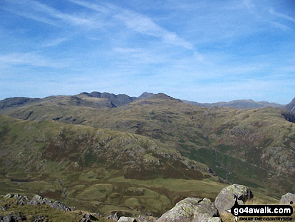 Walk c306 The Old Man of Coniston and Wetherlam from Coniston - The Langdale Pikes from the summit of Wetherlam