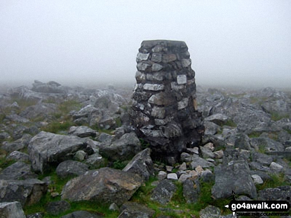 Moel Gornach (Garreg Lwyd) summit trig point in mist 