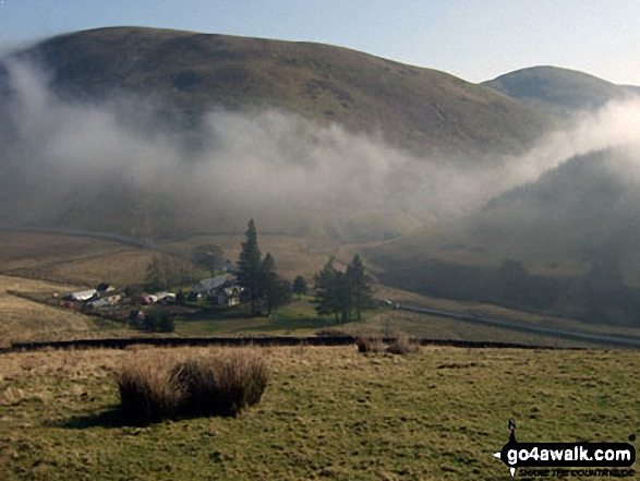 Walk bo144 Wisp Hill (Teviothead) and Glenrief Rig from Mosspaul Hotel - The Mosspaul Hotel and Dod Hill (Teviothead) from Wisp Hill (Teviothead) during a temperature inversion