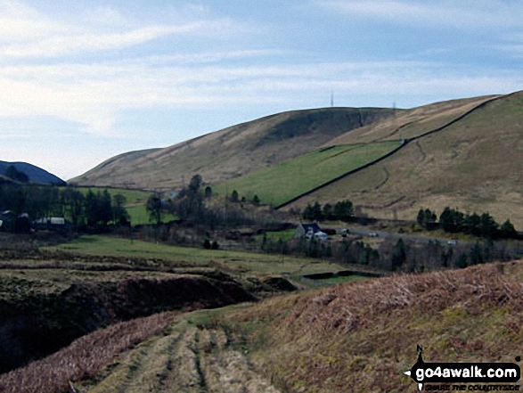 Walk bo107 Lightning Hill, Wether Law (Teviothead) and Tudhope Hill from Linhope Farm - Comb Hill (Langhope Height) and The Mosspaul Hotel<br>from the lower slopes of Lightning Hill