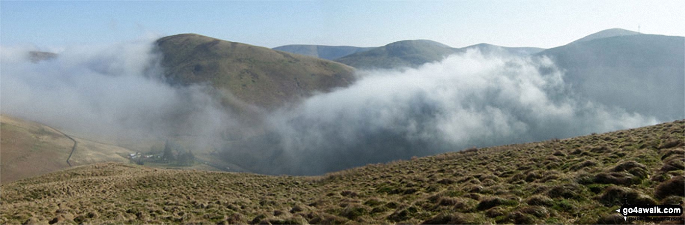 Walk bo121 Wisp Hill (Teviothead) and Pikehaw Hill from Mosspaul Hotel - The Mosspaul Hotel, Dod Hill (Teviothead), Carlin Tooth (Teviothead) and Ellson Fell from Wisp Hill (Teviothead) during a temperature inversion