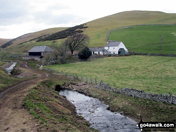 Walk n196 Ring Chesters, Eccles Cairn and Trowupburn from Hethpool - Trowupburn Farm with Madam Law beyond