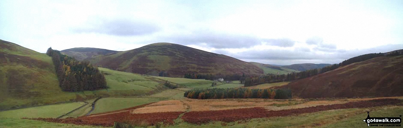 Lamington Hill, Knowe Dod, Birthwood and the road to Culter Allers Farm from Culter Fell