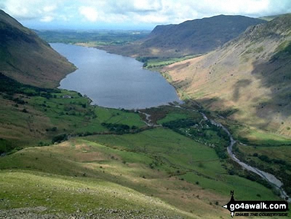 Walk c343 Pillar and Red Pike from Wasdale Head, Wast Water - Wast Water and Wasdale Head from the lower slopes of Great Gable and Kirk Fell