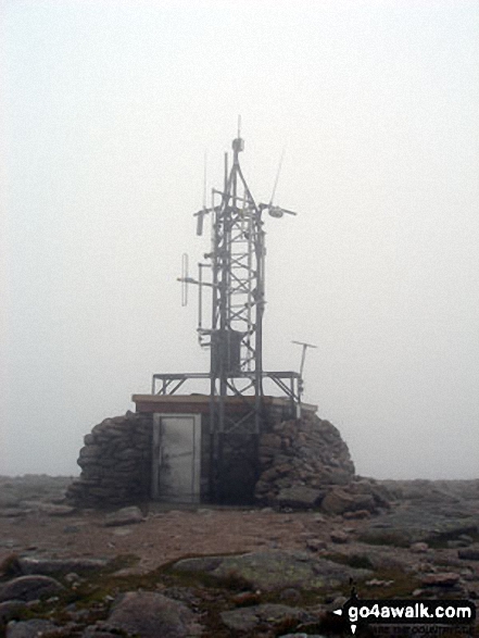 Walk h125 Stob Coire an t-Sneachda (Cairn Gorm), Cairn Lochan and Creag an Leth-choin (Lurcher's Crag) from Cairn Gorm Ski Centre - The Weather Station on the summit of Cairn Gorm in mist