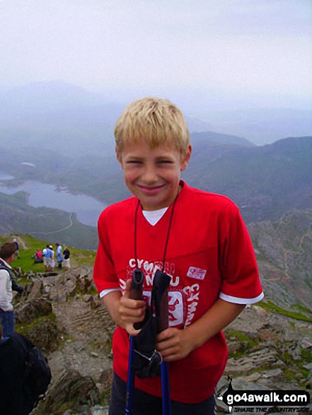 Euan Foster, aged 9 on Snowdon in Snowdonia National Park Gwynedd Wales