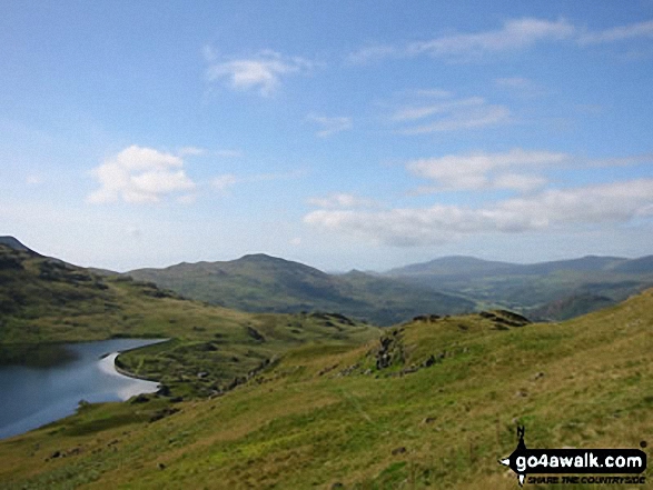 Walk c179 The Seathwaite Round from Seathwaite, Duddon Valley - Seathwaite Tarn and Duddon Valley from Grey Friar