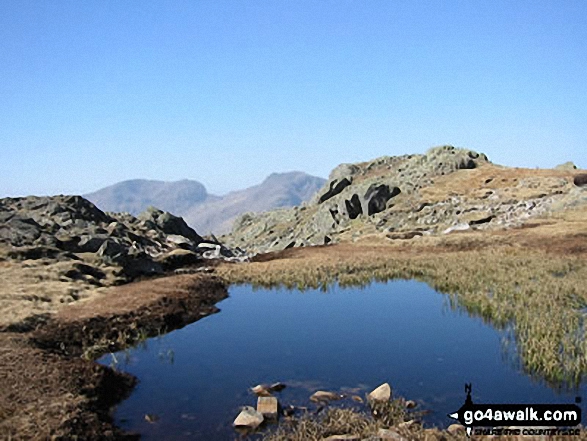 Walk c425 The Oxendale Fells from The Old Dungeon Ghyll, Great Langdale - Sca Fell (left) and Scafell Pike (centre) from Crinkle Crags (Long Top)