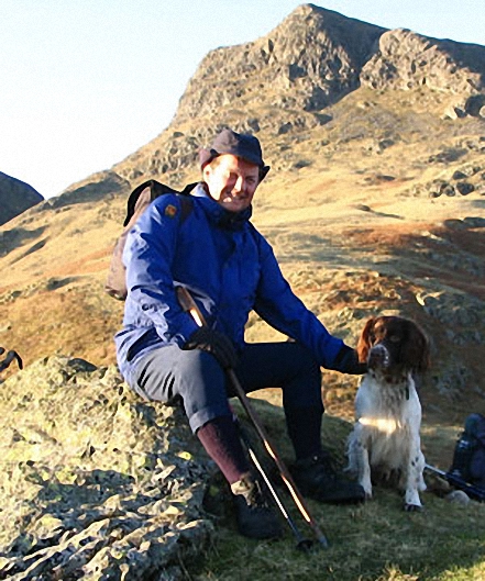 My pal Tony Ford & his dog Harry on Pavey Ark & Harrison Stickle in The Lake District Cumbria England