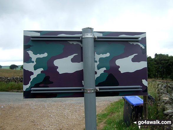 Walk s181 Merryton Low and The River Manifold from Longnor - The Camouflaged back of the Out of Bounds to all Military Vehicles sign on the access road to Lower Fleetgreen Farm