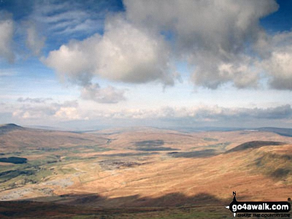 Walk ny101 The Yorkshire Three Peaks from Horton in Ribblesdale - Whernside (left), The Ribblehead Viaduct (centre) and Park Fell (right) from the summit of Ingleborough