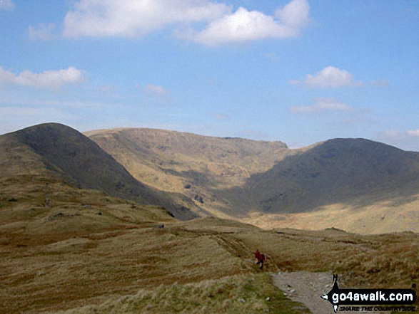 Walk c389 Great Rigg, Fairfield and Hart Crag from Ambleside - Great Rigg (left) Fairfield (centre) and Dove Crag (right) from Heron Pike