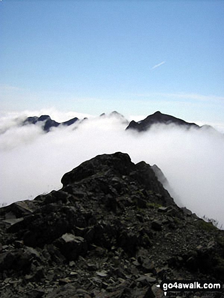 Sgurr Dearg (Inaccessible Peak), Sgurr Mhic Choinnich and Sgurr Dubh Mor from Sgurr na Banachdich, The Cuillin Hills 