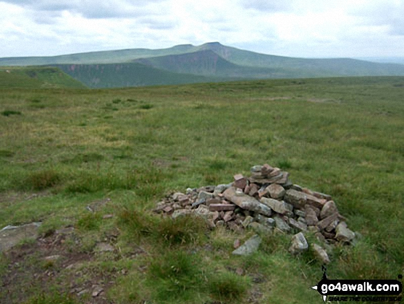 Walk po152 Allt Lwyd, Waun Rydd and Bryn from Talybont Reservoir - Waun Rydd summit cairn with Corn Du and Pen y Fan (The Brecon Beacons) in the background