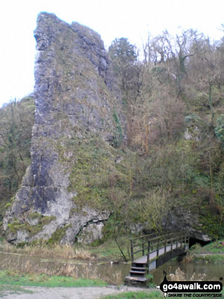 Walk s238 Manifold Valley, Ilam, Dove Dale, Milldale, Alstonefield and Wetton from Weag's Bridge - Ilam Rock Bridge with Ilam Rock beyond, Dove Dale near Milldale, 