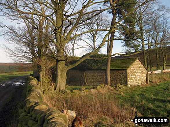 Walk d125 Hob Hurst's House and Beeley Moor from Beeley - Stone barn above Smeltingmill Wood near Beeley