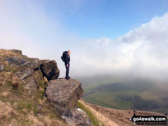 Walk d262 South Head and Mount Famine from Hayfield - My partner Steve Bradbury on the summit of Mount Famine just as the mist lifted giving a glorious sunny day