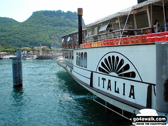 Walk ve131 Malga Fiabio and Col di Piombi from Malcesine - Lake Garda Ferry at Garda with Rocca Vacchia beyond, Lago di Garda (Lake Garda)