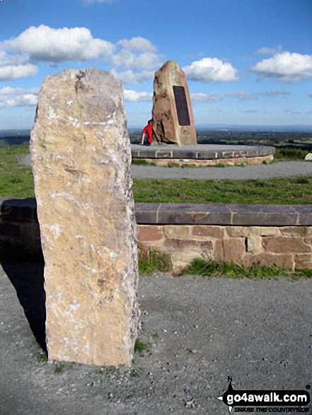 Walk ch129 Hangingstone Hill (Eddisbury Hill) from Barns Bridge Gates, Hatchmere - Sculpture and standing stone on the summit of<br>Hangingstone Hill (Eddisbury Hill)