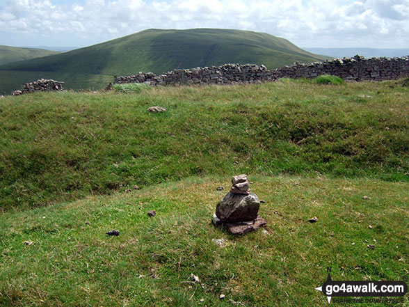 Walk po124 Fan Nedd and Fan Gyhirych from Maen Llia - The tiny cairn on the summit of Yr Allt (Forest Fawr) with Fan Nedd in the background