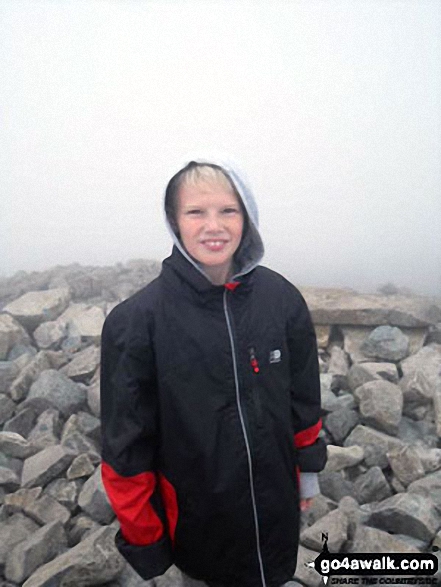 Walk c172 Scafell Pike via The Corridor Route from Wasdale Head, Wast Water - My son on his first boys mountain climb up Scafell Pike with his Dad and Grandad