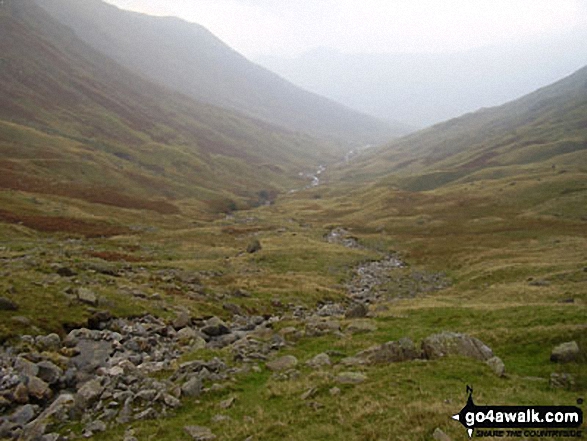 Looking back up Langstrath to the the head of Allencrags Gill 