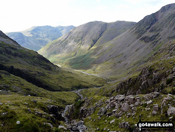 Walk c172 Scafell Pike via The Corridor Route from Wasdale Head, Wast Water - Kirk Fell and the shoulder of Great Gable (right) with the lower slopes of Great End (left) and Red Pike (Wasdale) in the distance from Sty Head