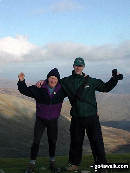 Walk c124 Helvellyn Ridge from Thirlmere - John and Tony on top of Helvellyn