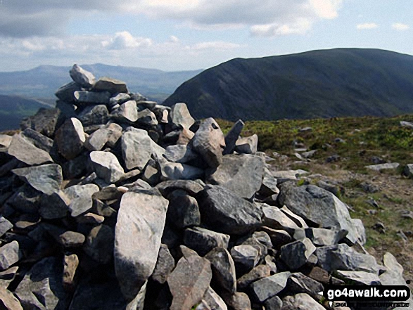 Y Llethr from the summit of Rhinog Fach (with Cadair Idris in the distance behind the summit cairn) 