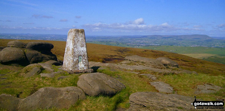 Walk l105 Lad Law (Boulsworth Hill) from Trawden - Pendle Hill (right) on the horizon from the summit of Lad Law (Boulsworth Hill)