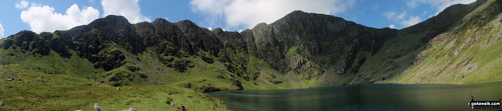 Walk gw142 Cadair Idris (Penygadair)  via The Minffordd Path - Craig Cwm Amarch (left), Craig Cau and Cadair Idris (Penygadair)(right) from The Minffordd Path at Llyn Cau