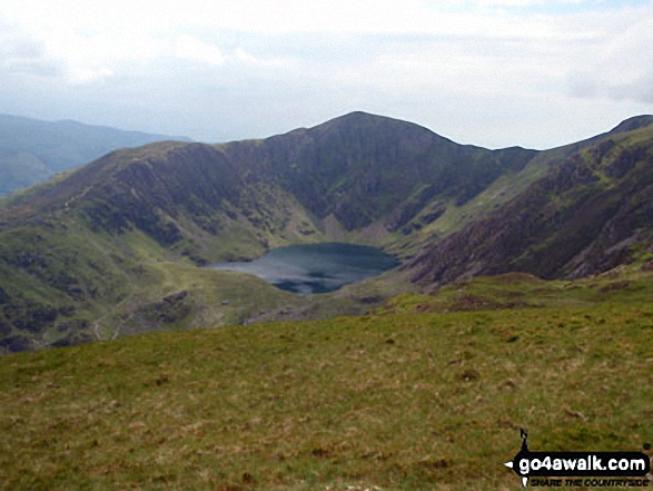 Walk gw152 Cadair Idris (Penygadair), Mynydd Moel, Cyfrwy and Gau Craig via The Pony Path - Craig Cwm Amarch and Llwn Cau from the lower slopes of Mynydd Moel