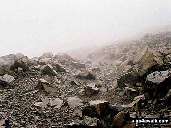 Walk h137 Ben Nevis and Carn Mor Dearg from Achintee, Fort William - Mist on Ben Nevis Summit