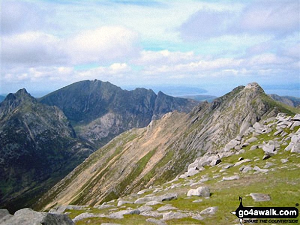 Looking back towards North Goatfell while approaching Goatfell summit this summer with Cir Mhor and The Saddle (mid-ground left) and Casteal Abhail and Ceum na Caillich (Witche's Step) visible beyond 