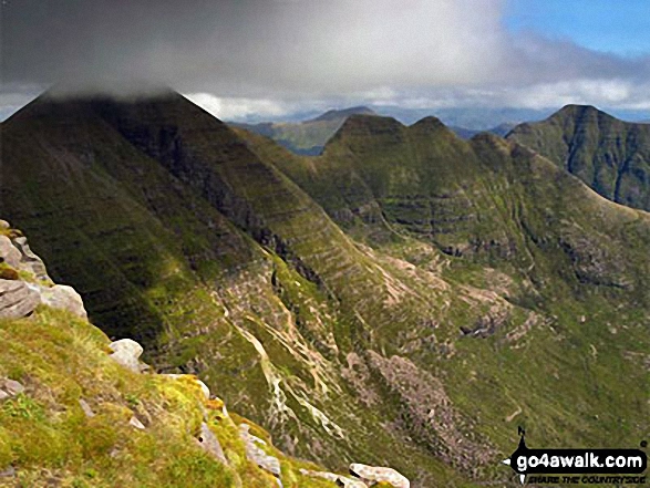 Sgurr Mor (left - in cloud), 'The Horns' and Beinn Dearg (Torridon) (right) from Tom na Gruagaich (Beinn Alligin)