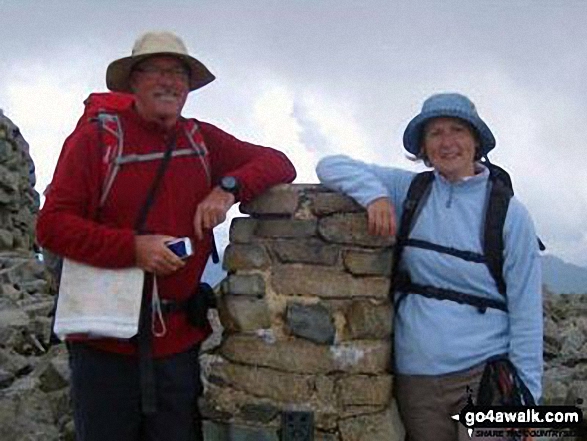 Walk c194 Scafell Pike from The Old Dungeon Ghyll, Great Langdale - Pete and Alison on the summit of Scafell Pike