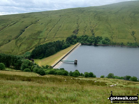 Ystradfellte Reservoir from Fan Fawr with Fan Llia rising beyond 