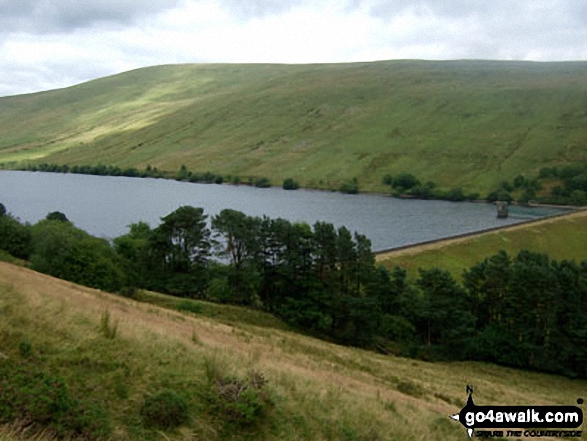 Walk po118 Fan Llia, Craig Cerrig-gleisiad and Fan Fawr from Blaen Llia - Fan Fawr and Ystradfellte Reservoir from the upper slopes of Cwm Dringarth